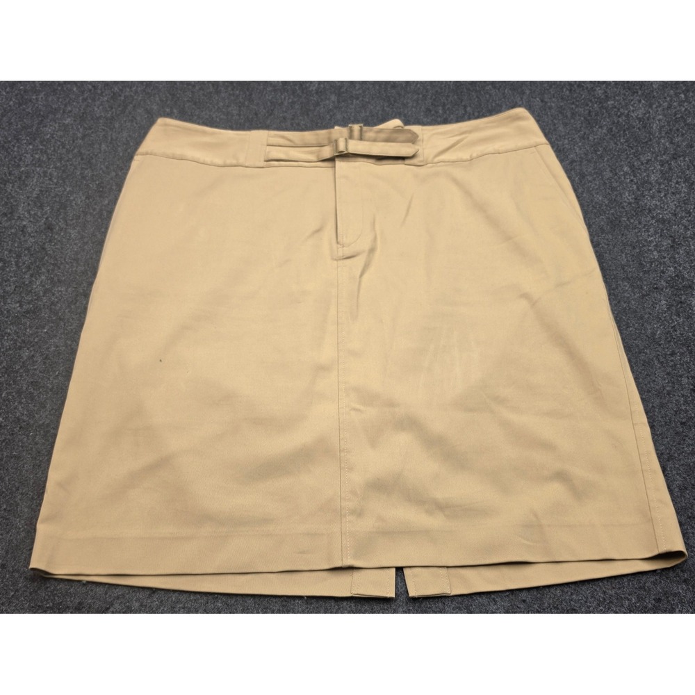 Lauren Ralph Lauren Skirt Women 18W Tan Khaki Double Buckle Cotton Blend Twill